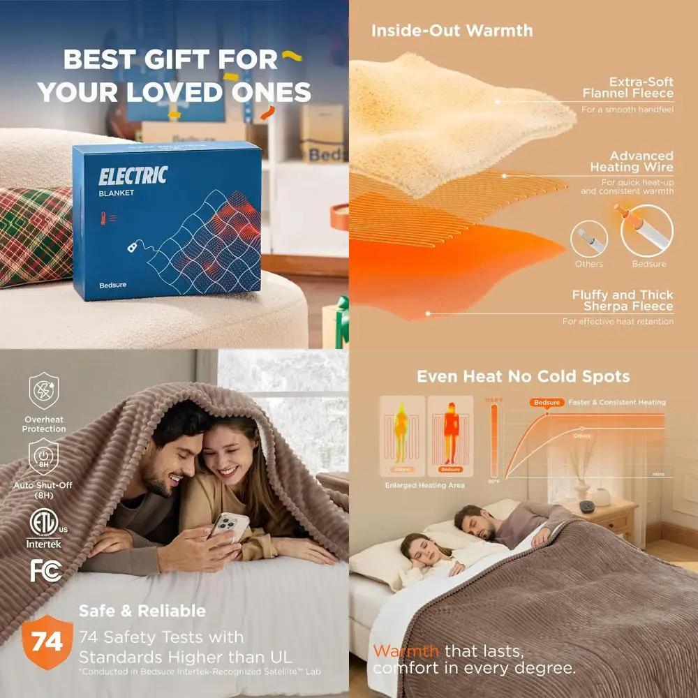 Queen Size Flannel Electric Blanket with Dual Controls, 10 Heat & 10 Timer Settings, Auto Shut Off
Queen Size Flannel Electric Blanket with Dual Controls, 10 Heat & 10 Timer Settings, Auto Shut Off