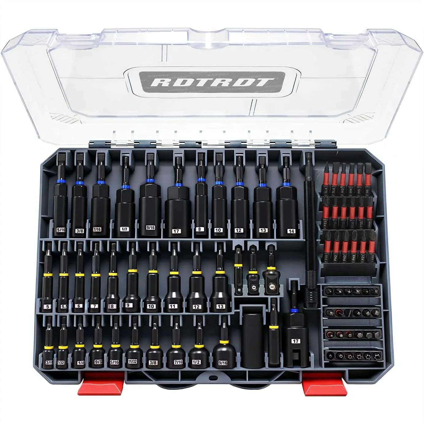 80-Piece Magnetic Impact Nut Driver Set, SAE/Metric, Socket Adapters, Wing Nut Driver, Universal Sockets, Quick Release
80-Piece Magnetic Impact Nut Driver Set, SAE/Metric, Socket Adapters, Wing Nut Driver, Universal Sockets, Quick Release