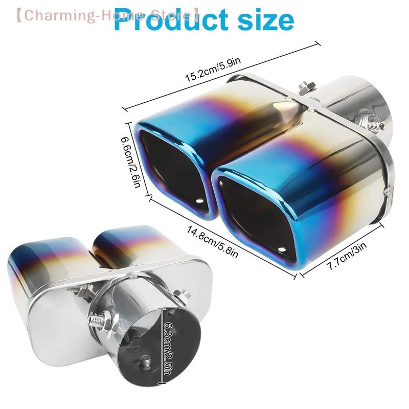 【M】Universal Dual Outlet Exhaust Tip, Square Stainless Steel Muffler Pipe Nozzle, Blue Flame Burned Car Tailpipe Accessory
【M】Universal Dual Outlet Exhaust Tip, Square Stainless Steel Muffler Pipe Nozzle, Blue Flame Burned Car Tailpipe Accessory