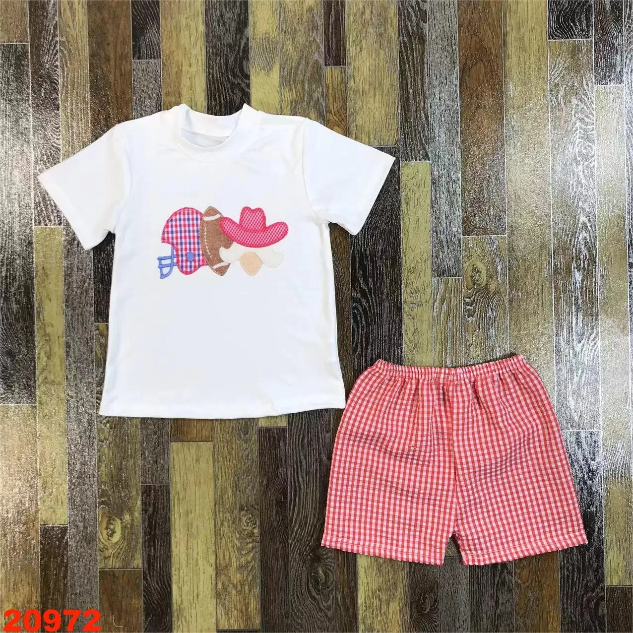 Wholesale Baby Boy Summer Soccer Applique Clothes Toddler Shirt Top Children Plaid Shorts Kids Infant Outfit Set
Wholesale Baby Boy Summer Soccer Applique Clothes Toddler Shirt Top Children Plaid Shorts Kids Infant Outfit Set