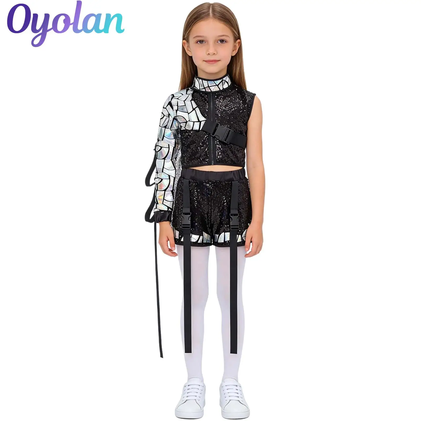 Детские танцевальные костюмы в стиле хип-хоп с блестящими пайетками для девочек, короткий топ и шорты на молнии с блестками и рукавами с кисточками
Детские танцевальные костюмы в стиле хип-хоп с блестящими пайетками для девочек, короткий топ и шорты на молнии с блестками и рукавами с кисточками