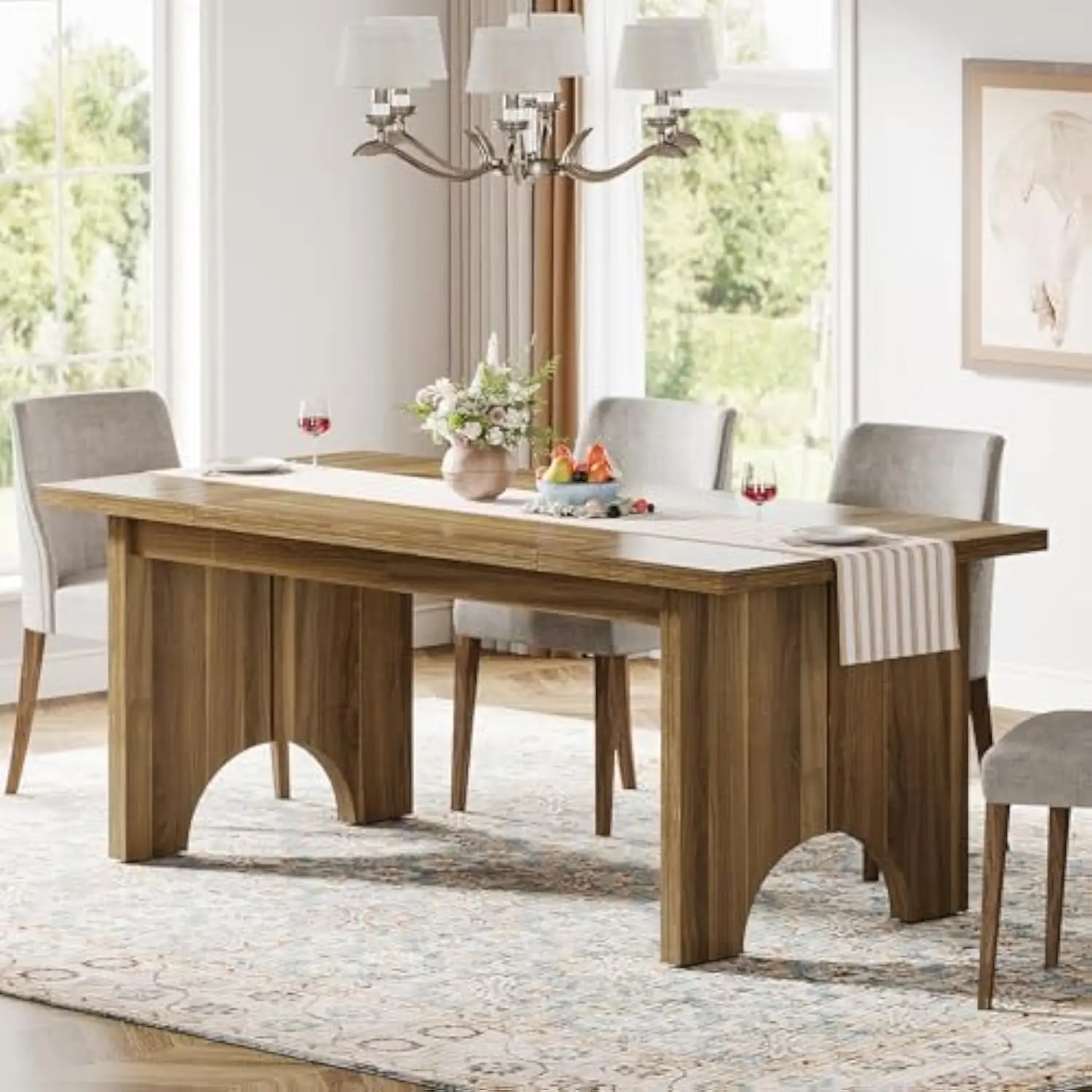 6 People, Farmhouse Wood Kitchen Table with Double Pedestals, Large Rectangle Dinner Table for Kitche
6 People, Farmhouse Wood Kitchen Table with Double Pedestals, Large Rectangle Dinner Table for Kitche