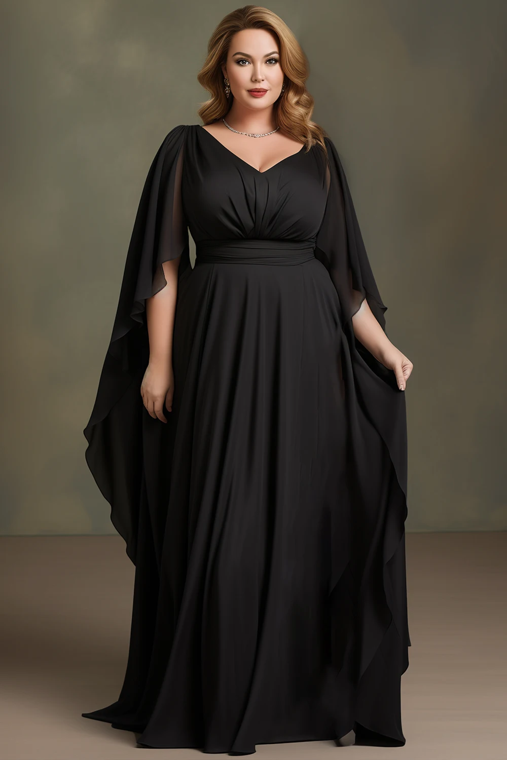 Flycurvy Plus Size Wedding Guest Black Chiffon Built-in Bra Irregular Flutter Sleeve Maxi Dress
Flycurvy Plus Size Wedding Guest Black Chiffon Built-in Bra Irregular Flutter Sleeve Maxi Dress