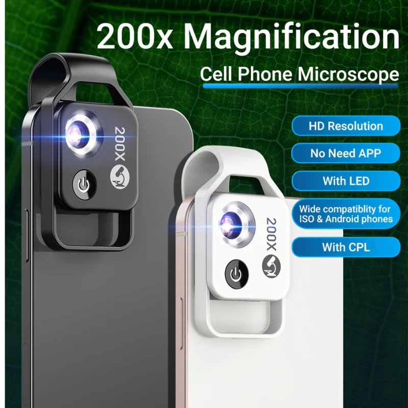 200X Zoom Phone Mini Pocket Microscope with CPL Lens LED Light Mobile Phone External Lens Portable Phone Microscope Camera
200X Zoom Phone Mini Pocket Microscope with CPL Lens LED Light Mobile Phone External Lens Portable Phone Microscope Camera