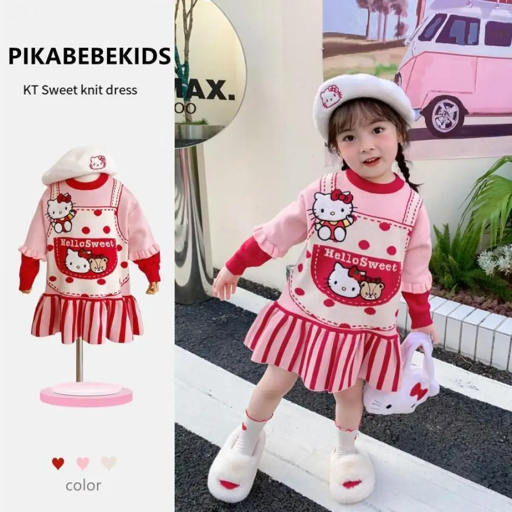 Kawaii Sanrio Hello Kitty Stuff, вязаное платье для девочек, детское милое платье-свитер с длинными рукавами в стиле аниме, осенне-зимняя детская одежда
Kawaii Sanrio Hello Kitty Stuff, вязаное платье для девочек, детское милое платье-свитер с длинными рукавами в стиле аниме, осенне-зимняя детская одежда
