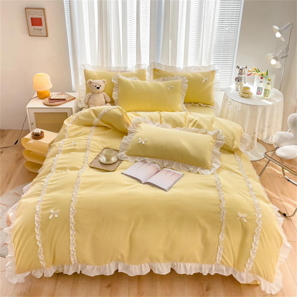 Korean Princess Style Bedding Set With Lace Bowknot Duvet Cover Fitted Sheet For Girls Bedroom Decor Bed Linens Home Textiles
Korean Princess Style Bedding Set With Lace Bowknot Duvet Cover Fitted Sheet For Girls Bedroom Decor Bed Linens Home Textiles