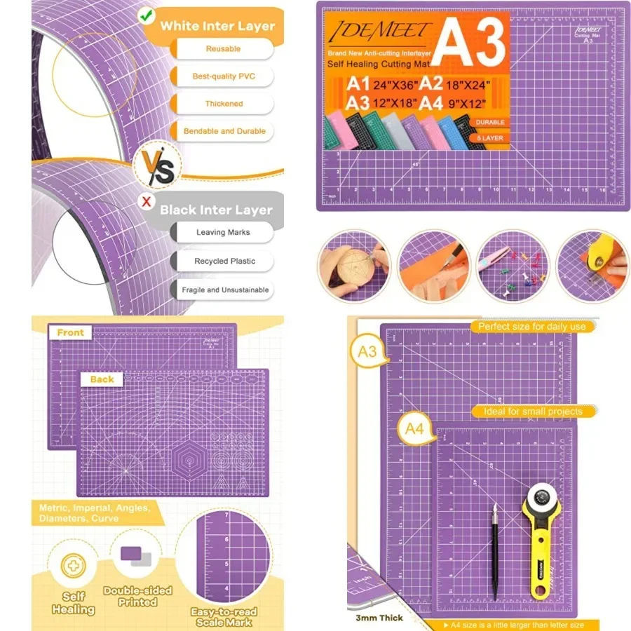 Thickened 18x12 Self Healing Cutting Mat, Rotary Cutting Sewing Mat for Crafts, 5-Ply Blade Table Protector Cut Board for Fabri
Thickened 18x12 Self Healing Cutting Mat, Rotary Cutting Sewing Mat for Crafts, 5-Ply Blade Table Protector Cut Board for Fabri
