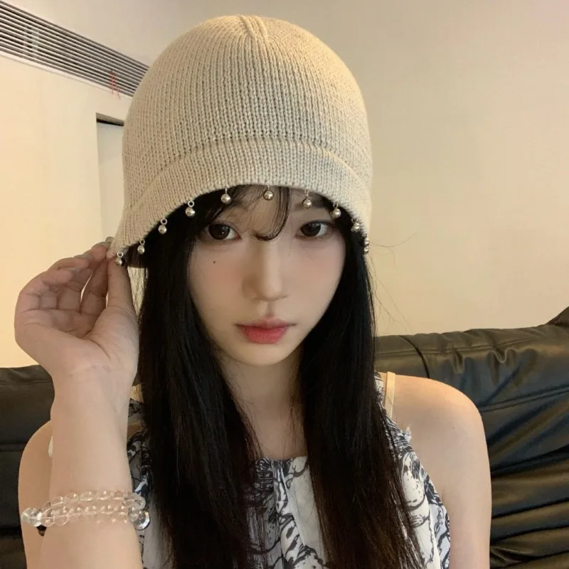 Korean Version Simple Solid Color Warm Cover Knitted Hat Women's Autumn and Winter Fashion Beads Pendant Design Skull Beanie Cap
Korean Version Simple Solid Color Warm Cover Knitted Hat Women's Autumn and Winter Fashion Beads Pendant Design Skull Beanie Cap