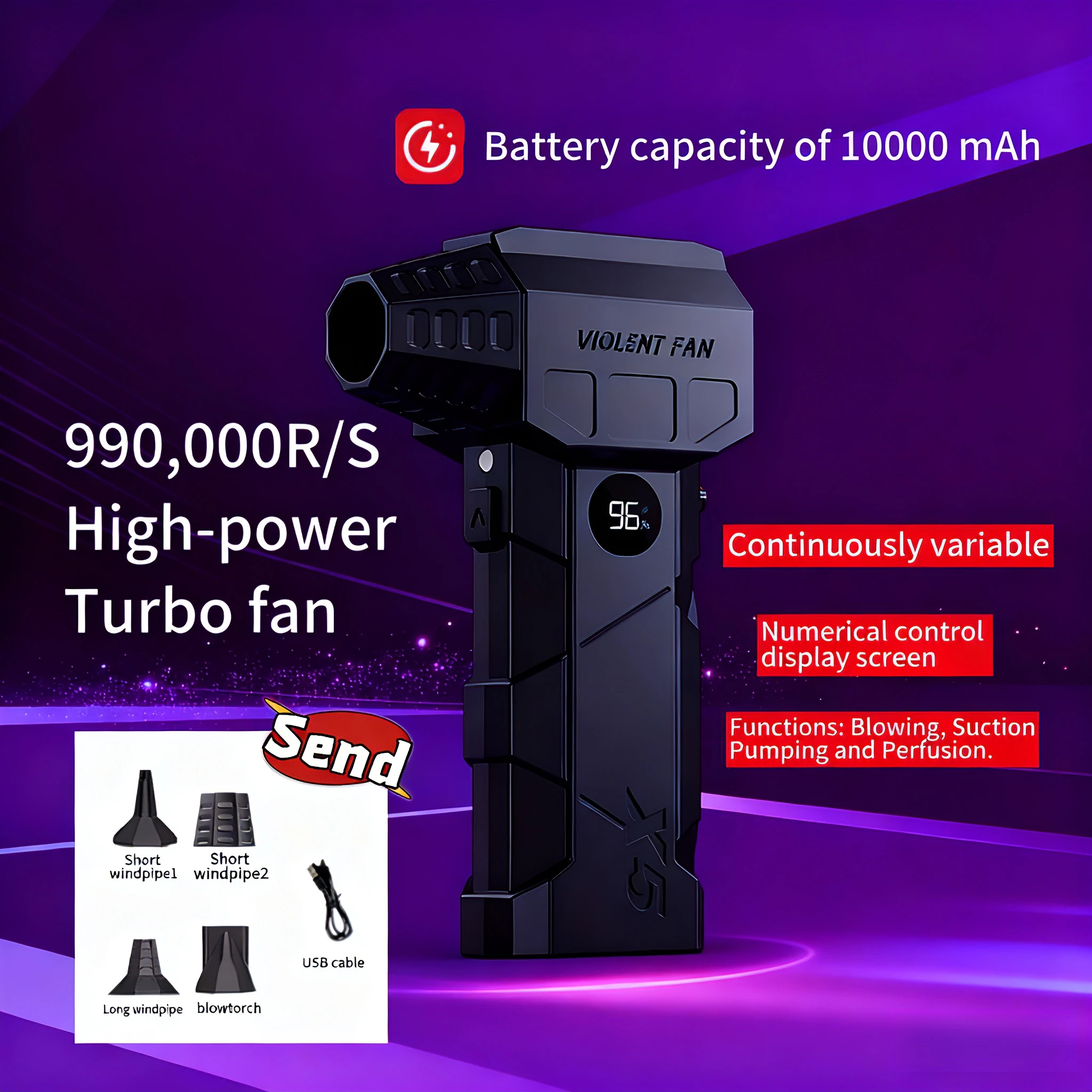 Высокоинтенсифицированная версия турбовентилятора, удобная для переноски на открытом воздухе, портативная мини-беспроводная версия, высокоскоростное давление.
Высокоинтенсифицированная версия турбовентилятора, удобная для переноски на открытом воздухе, портативная мини-беспроводная версия, высокоскоростное давление.