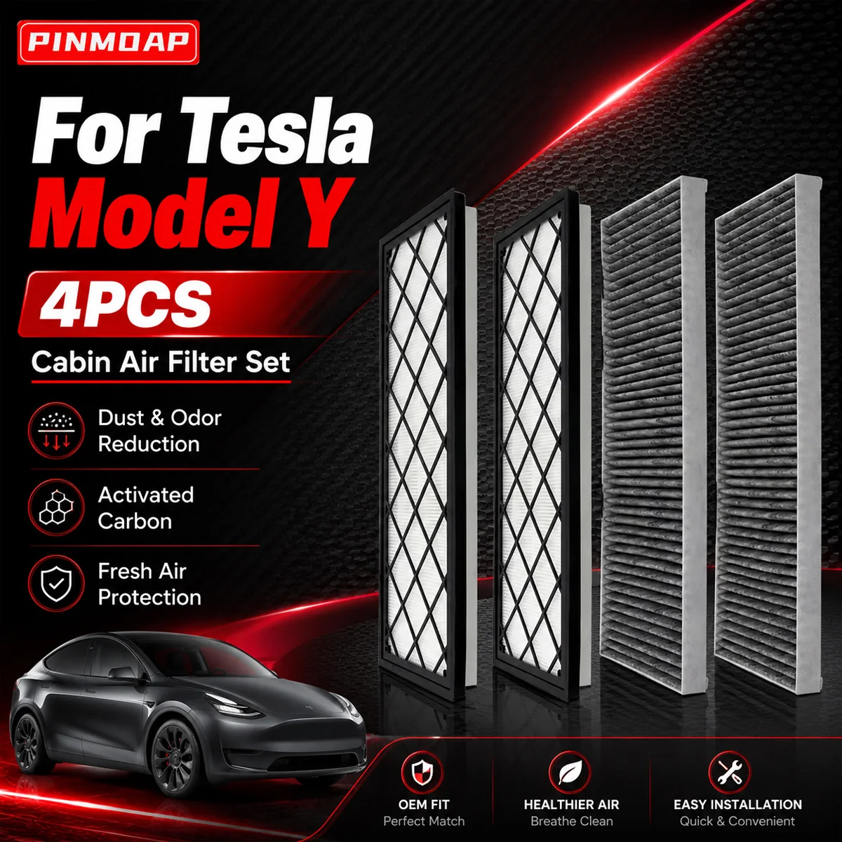 PINMOAP Car Air Conditioning Cabin Filter Is Suitable For Tesla Model Y 2020-2024 Activated Carbon Filter Dust Filter Cleaner
PINMOAP Car Air Conditioning Cabin Filter Is Suitable For Tesla Model Y 2020-2024 Activated Carbon Filter Dust Filter Cleaner