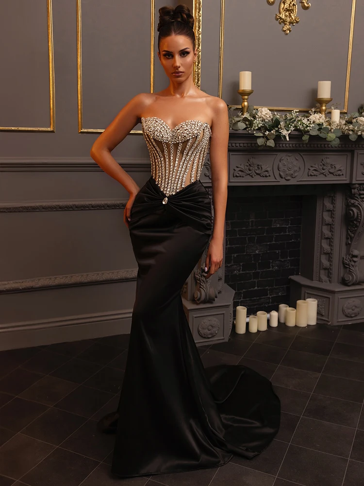 Strapless Backless Long Dress Glimmer Trumpet Black for Women Crystals Velvet Celebrity Cocktail Party Evening Gown Vestidos
Strapless Backless Long Dress Glimmer Trumpet Black for Women Crystals Velvet Celebrity Cocktail Party Evening Gown Vestidos