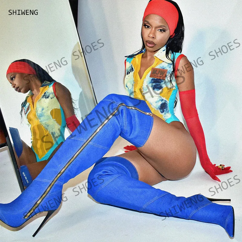 2025 Summer Denim Long Boots Pointed Toe Thin High Heels Over The Knee Women's Boots Elegant Zipper Decor Newest Winter Shoes
2025 Summer Denim Long Boots Pointed Toe Thin High Heels Over The Knee Women's Boots Elegant Zipper Decor Newest Winter Shoes