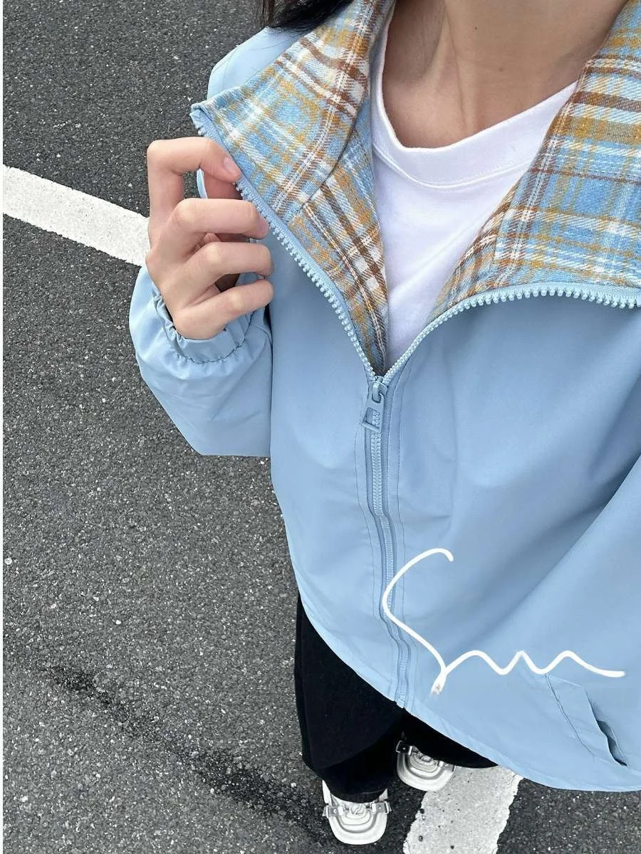 Plaid Patchwork Jaet Men's Spring Autumn Retro Design Hatl irt American Collar Couple Outerwear Blue Beige
Plaid Patchwork Jaet Men's Spring Autumn Retro Design Hatl irt American Collar Couple Outerwear Blue Beige