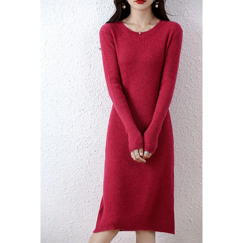 Autumn and Winter New Women's Round Neck Medium Long Pure Wool Knitted Dress Knee Length Long Sleeve Slim Wool Bottomed Dress
Autumn and Winter New Women's Round Neck Medium Long Pure Wool Knitted Dress Knee Length Long Sleeve Slim Wool Bottomed Dress