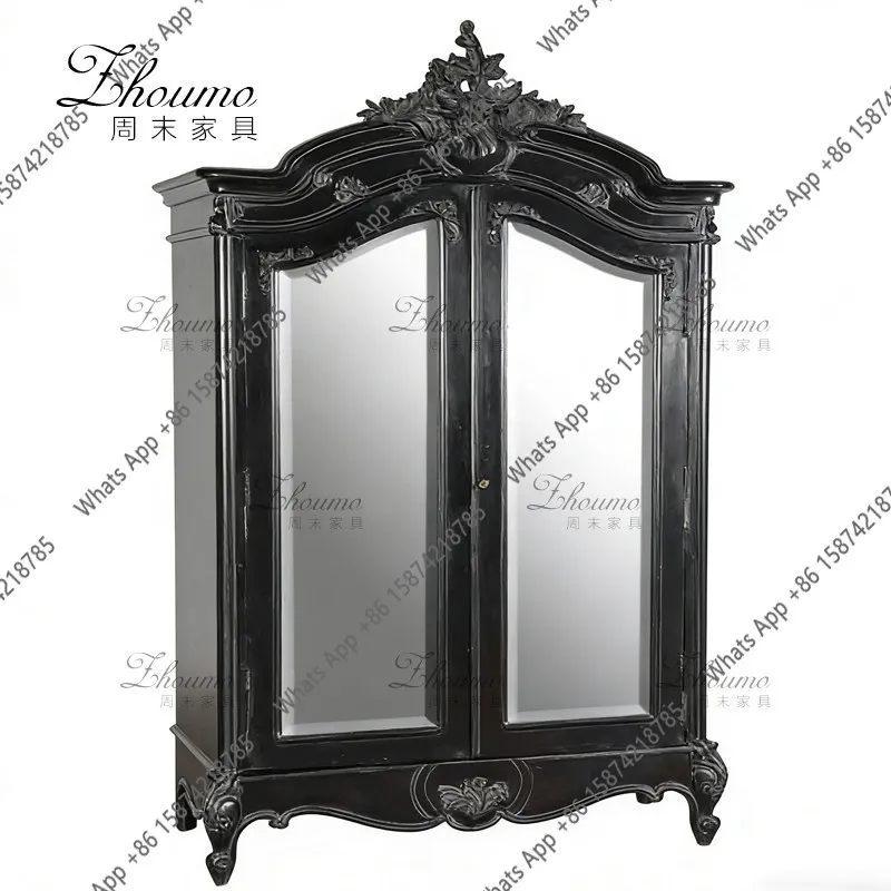 French retro solid wood carving flower double door bookcase medium antique black glass locker master bedroom side cabinet
French retro solid wood carving flower double door bookcase medium antique black glass locker master bedroom side cabinet