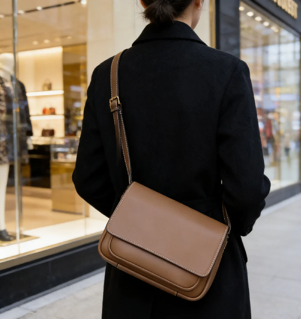 Women's minimalist brown leather crossbody bag, flap shoulder bag, casual street style tote bag
Women's minimalist brown leather crossbody bag, flap shoulder bag, casual street style tote bag