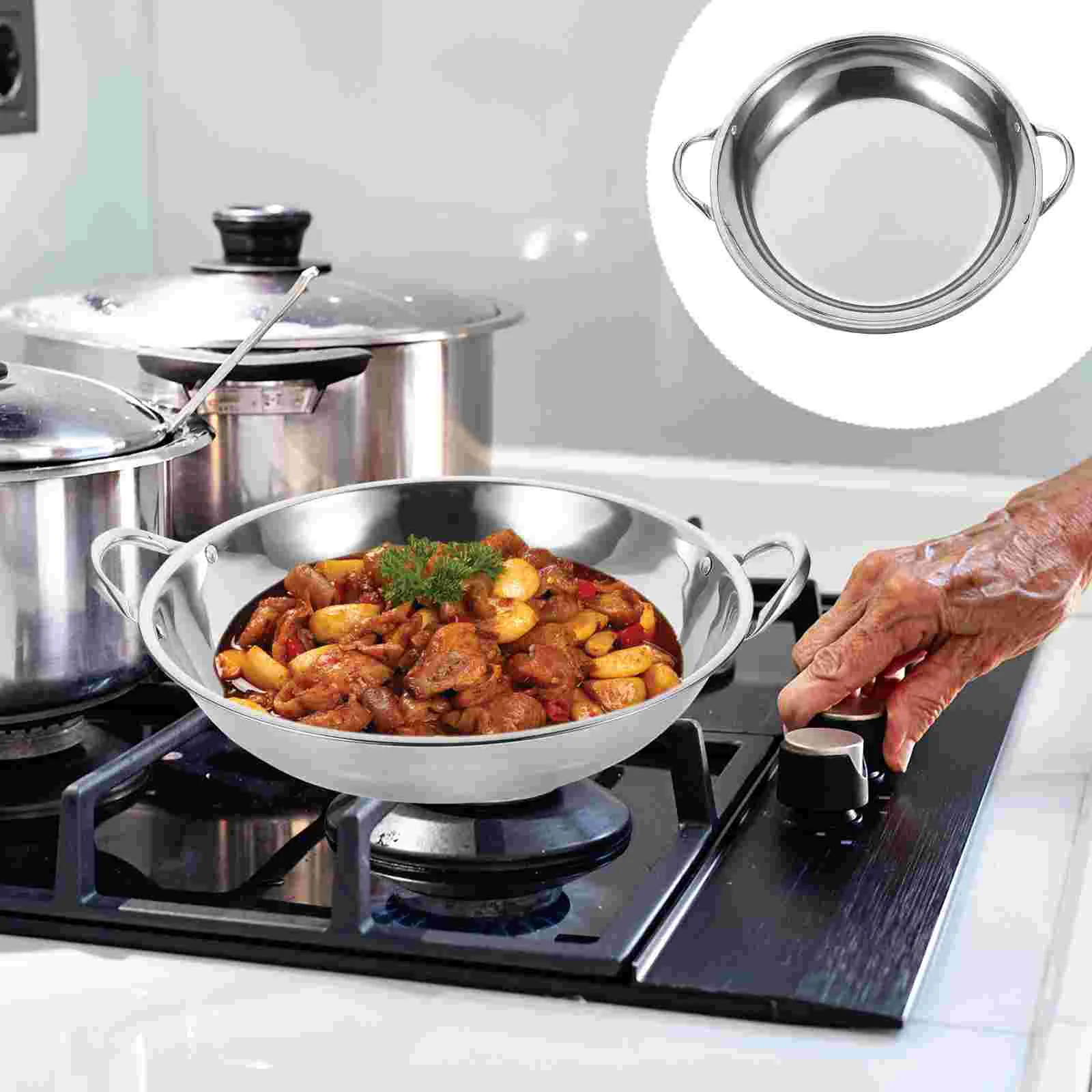 Stainless Steel Griddle Cooking Pot Pan Household Kitchenware Wok with Handle Pans for Tool Individual
Stainless Steel Griddle Cooking Pot Pan Household Kitchenware Wok with Handle Pans for Tool Individual