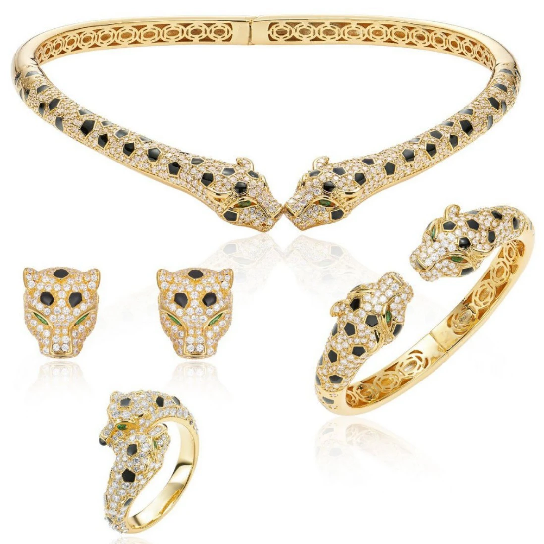 Couple's Black Panther Spot Green Eyes Double Leopard Choker Necklace Earrings Bangle Bracelet Rings 18K Gold Plated Jewelry Set
Couple's Black Panther Spot Green Eyes Double Leopard Choker Necklace Earrings Bangle Bracelet Rings 18K Gold Plated Jewelry Set
