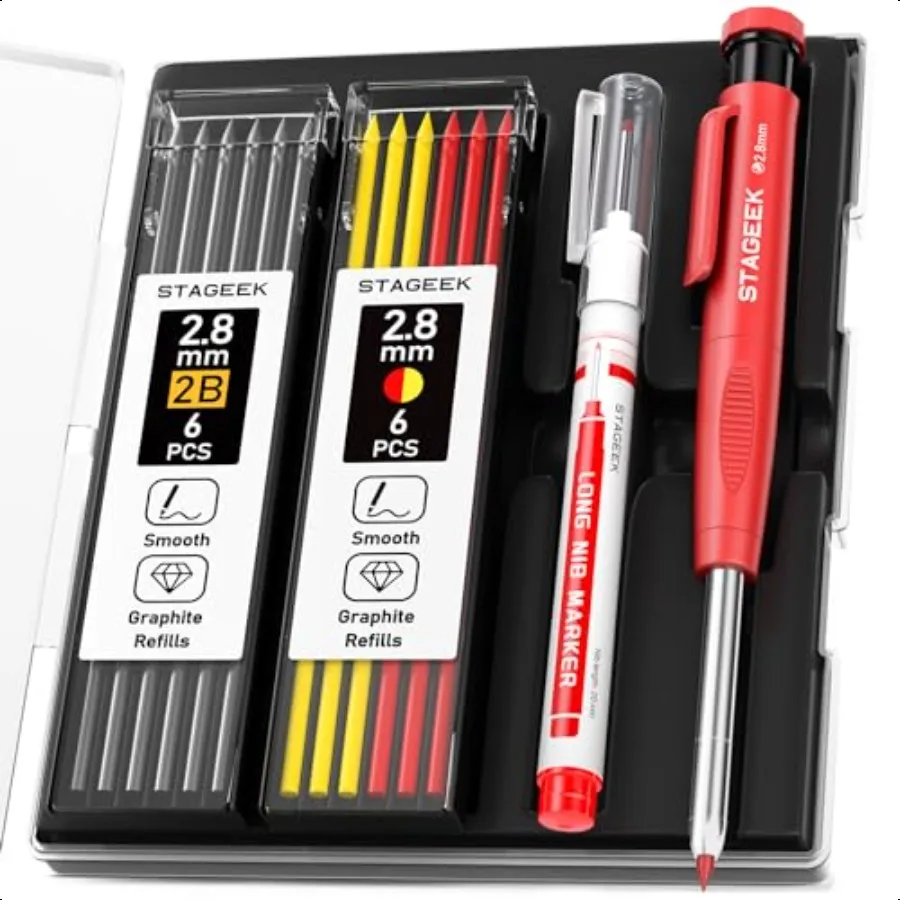 Carpenter Pencils Set with Sharpener Heavy Duty Woodworking Tools with 13 Refills Red Black Yellow Construction Pencil and Deep
Carpenter Pencils Set with Sharpener Heavy Duty Woodworking Tools with 13 Refills Red Black Yellow Construction Pencil and Deep