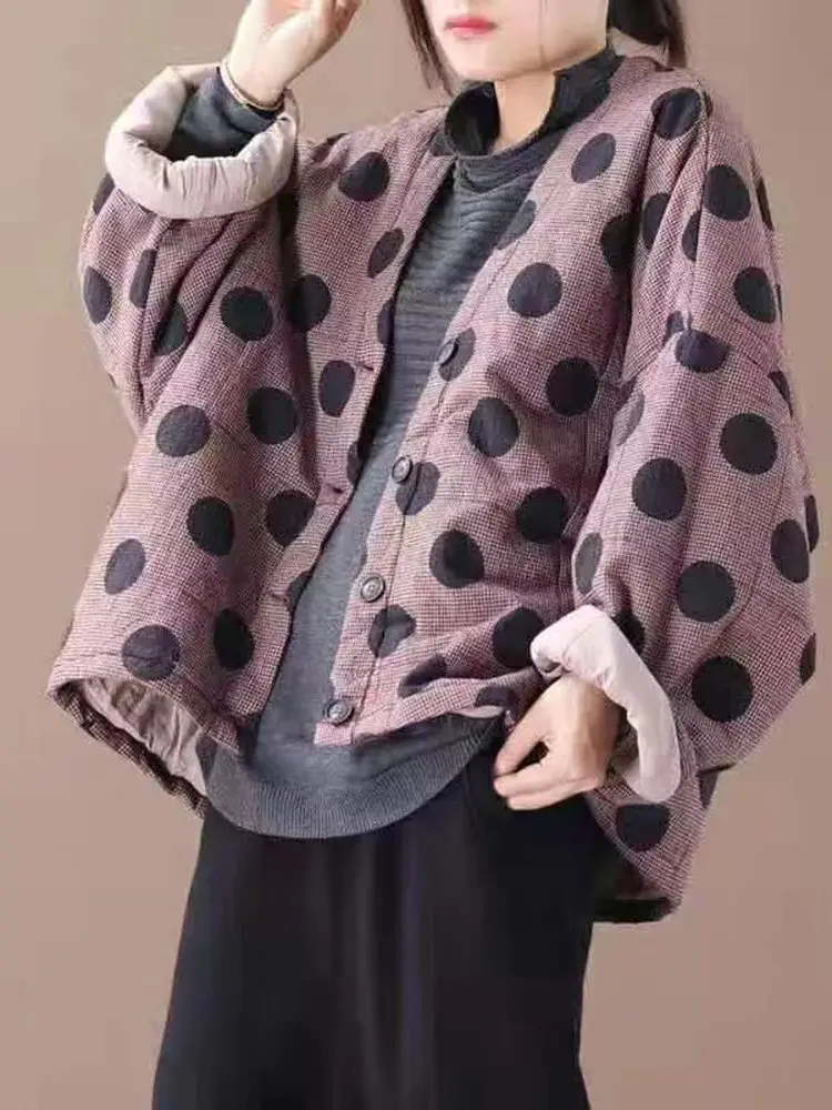 Retro Artistic plus Size Women's Cotton Jaet Thiened Long Sve Warmth Polka Dot Outerwear Anti-Aging Spring Autumn
Retro Artistic plus Size Women's Cotton Jaet Thiened Long Sve Warmth Polka Dot Outerwear Anti-Aging Spring Autumn