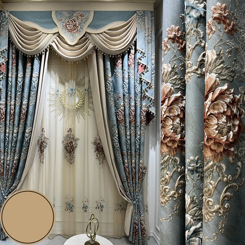 Custom curtain high-end living room American relief jacquard chenille blue cloth blackout curtain tulle valance drape C1454
Custom curtain high-end living room American relief jacquard chenille blue cloth blackout curtain tulle valance drape C1454
