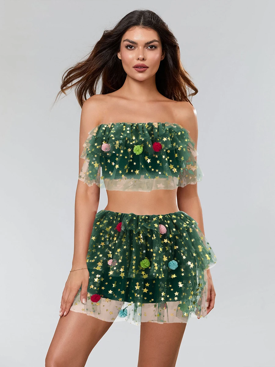 Women’s Two Piece Christmas Outfits Strapless Star Print Tube Tops and Mini Skirt Set Clubwear
Women’s Two Piece Christmas Outfits Strapless Star Print Tube Tops and Mini Skirt Set Clubwear