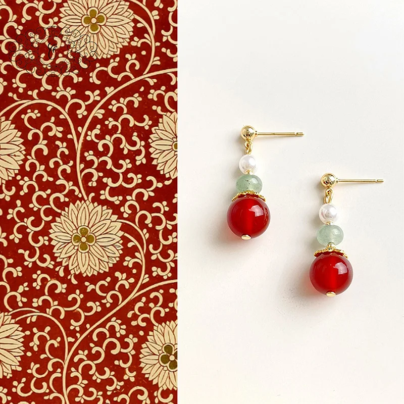 Unique Oriental Chic Earrings, Red Agate with Pearl Accent, Meaningful Cultural Gift for Her
Unique Oriental Chic Earrings, Red Agate with Pearl Accent, Meaningful Cultural Gift for Her