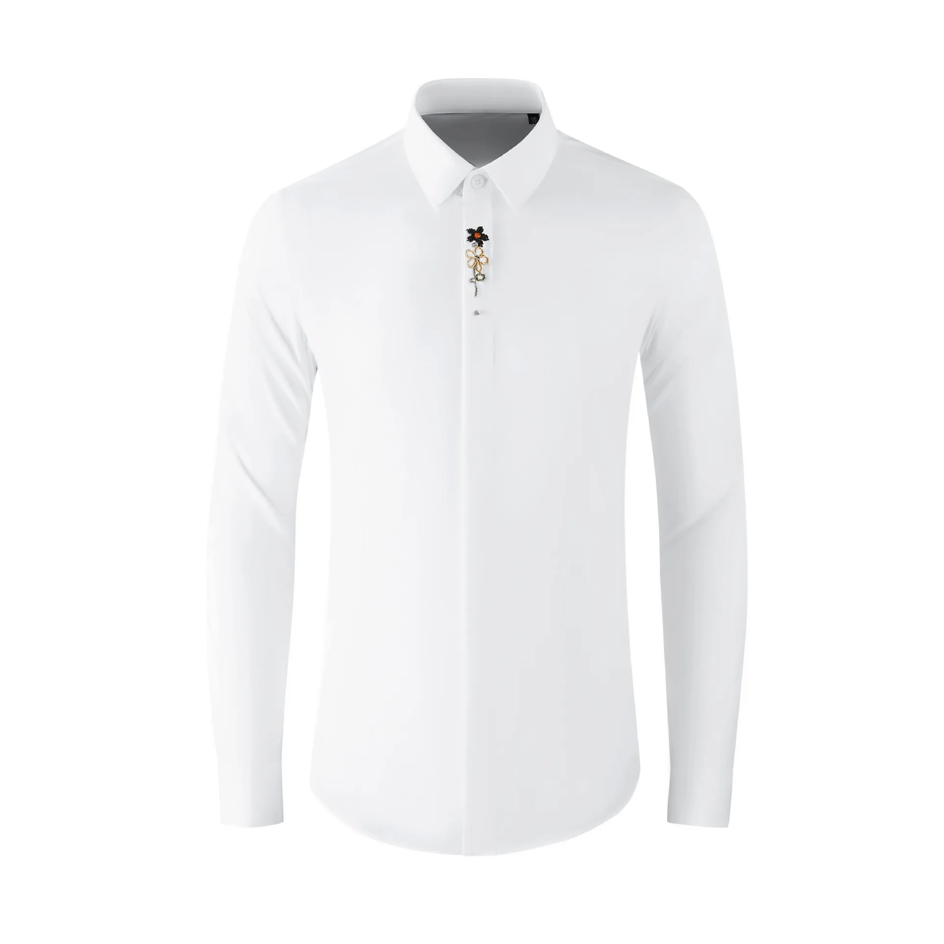 New handmade beaded placket with gold flower decoration for men's long sleeved shirts, exquisite men's clothing
New handmade beaded placket with gold flower decoration for men's long sleeved shirts, exquisite men's clothing