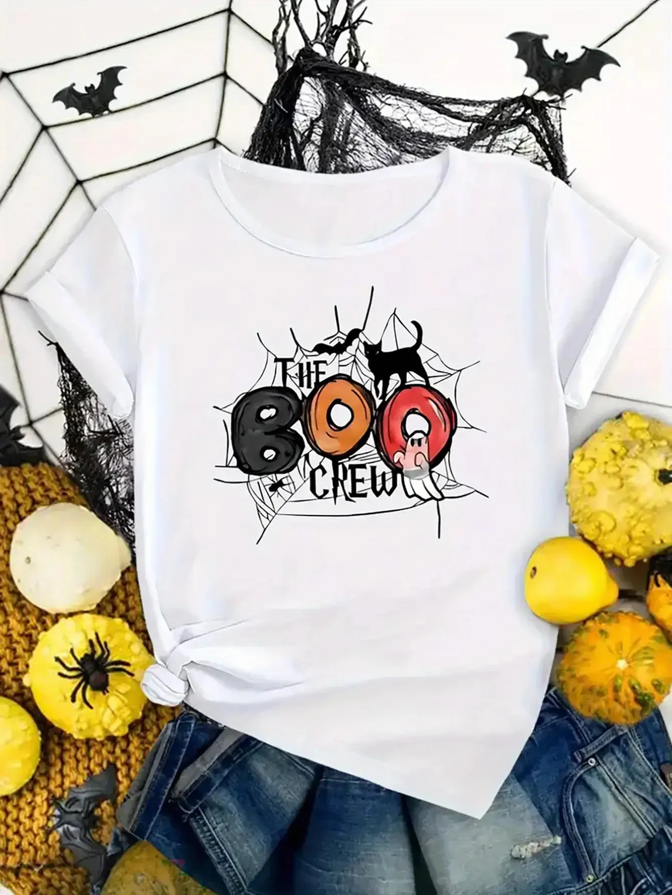 Women'S Spooky BOO Crew Halloween T-Shirt - Cute Bats Print Short Sleeve with For Costume Parties Role Play Aesthetic Clothes
Women'S Spooky BOO Crew Halloween T-Shirt - Cute Bats Print Short Sleeve with For Costume Parties Role Play Aesthetic Clothes