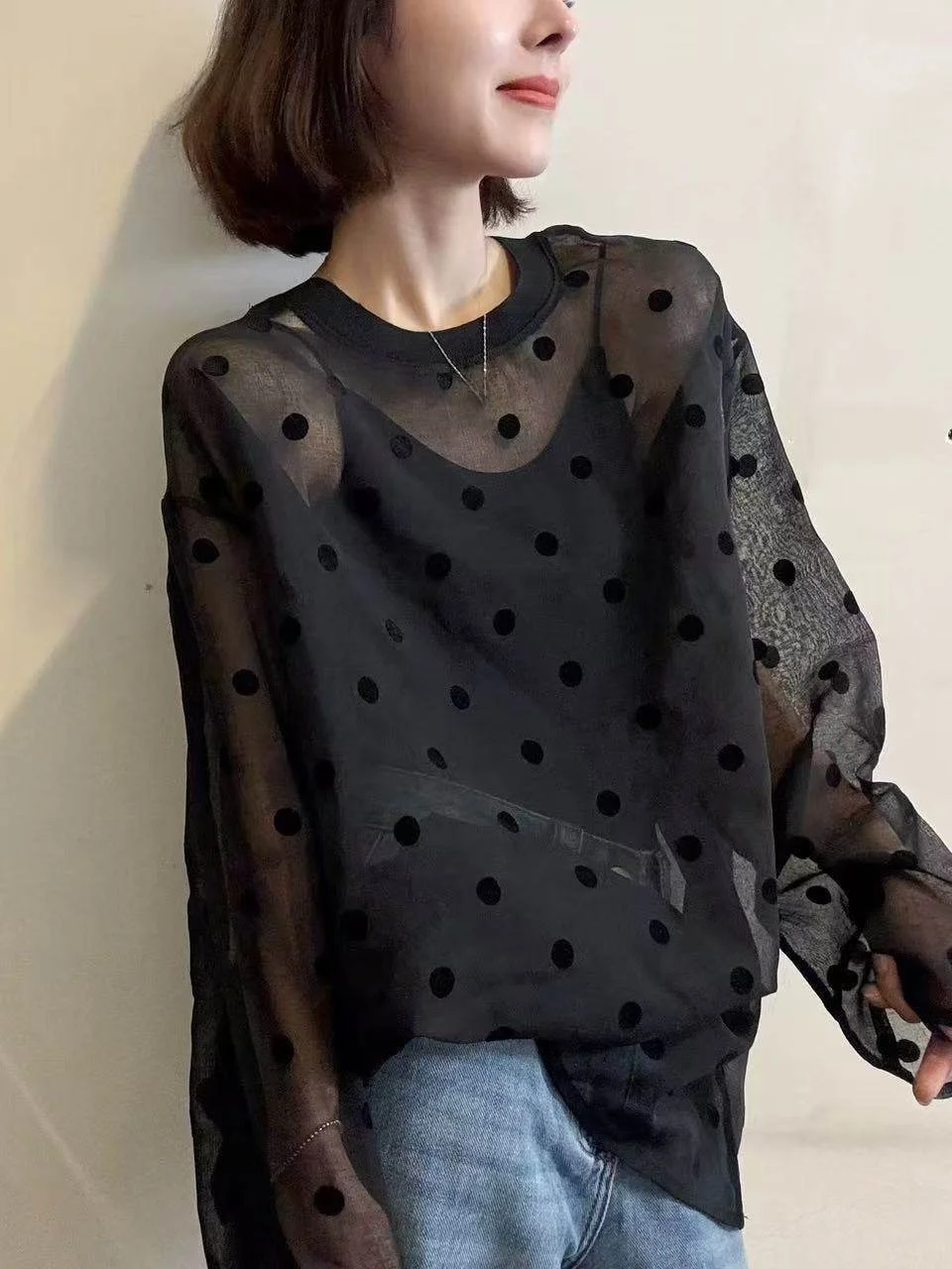 Women's Fashion Polka Dot Micro Translucent Long Sleeve round Neck Commute Shirt Sun Protection Top Casual High Waist A-Line ...
Women's Fashion Polka Dot Micro Translucent Long Sleeve round Neck Commute Shirt Sun Protection Top Casual High Waist A-Line ...