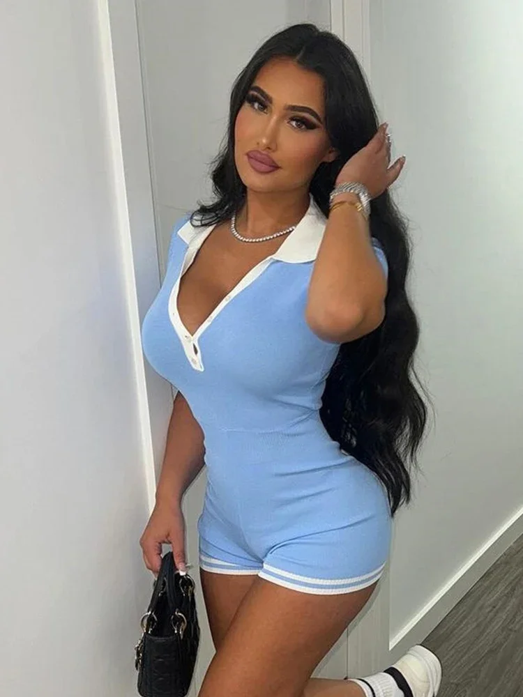 Casual Women Romper Single-Breasted Polo Neck Shorts Sleeve Summer Simple Streetwear Sporty Activity Fitness Playsuit 
Casual Women Romper Single-Breasted Polo Neck Shorts Sleeve Summer Simple Streetwear Sporty Activity Fitness Playsuit