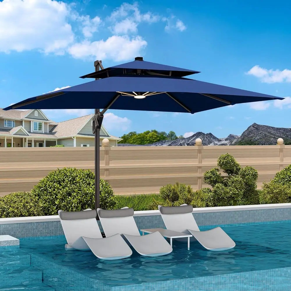 Large 9' x 12' Cantilever Patio Umbrella with LED Lights and 360° Rotation for Outdoor Spaces, Navy
Large 9' x 12' Cantilever Patio Umbrella with LED Lights and 360° Rotation for Outdoor Spaces, Navy