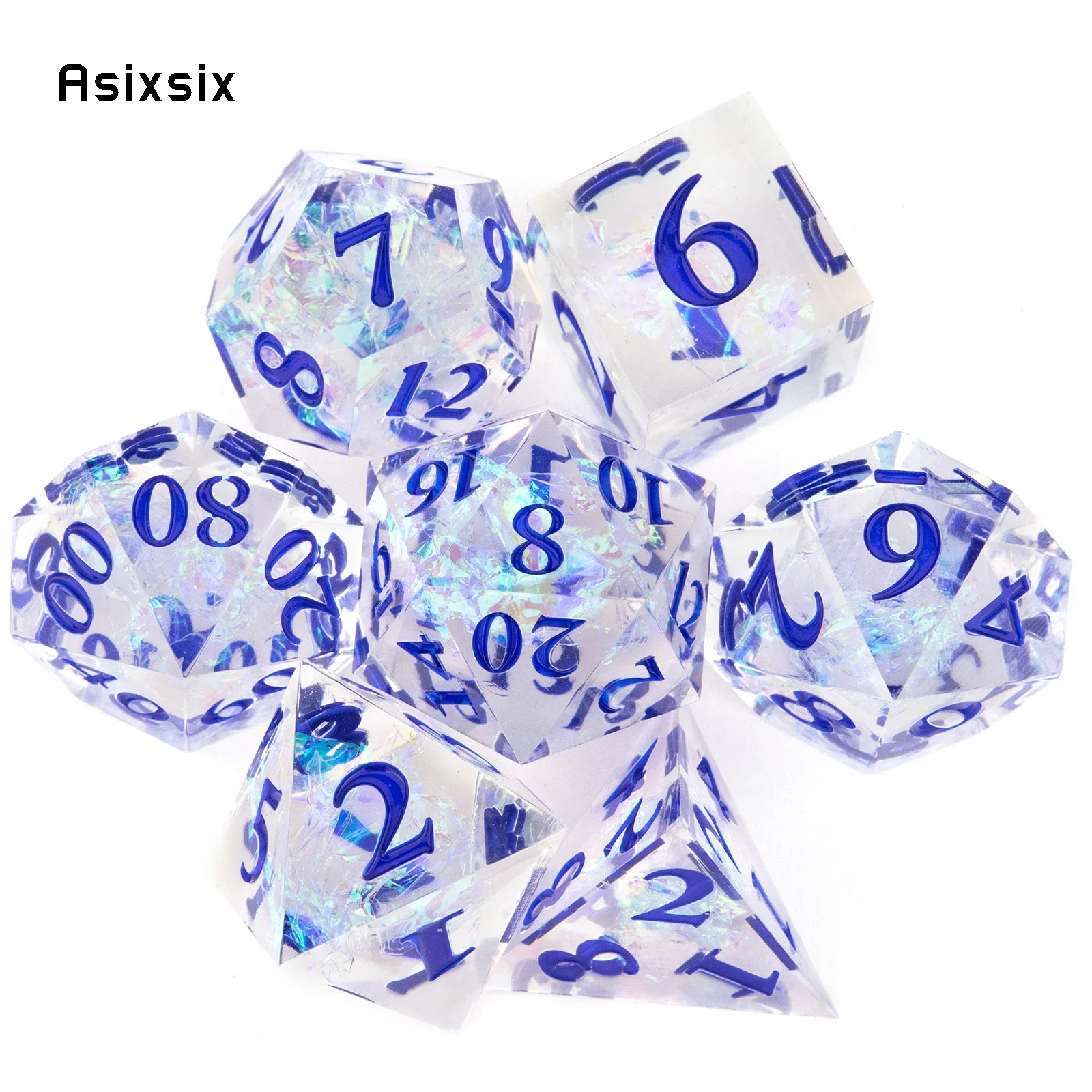 7 Pcs White Resin Blue Number Sharp Edge Dice Polyhedral Dice Suitable for Role-Playing RPG Board Game
7 Pcs White Resin Blue Number Sharp Edge Dice Polyhedral Dice Suitable for Role-Playing RPG Board Game