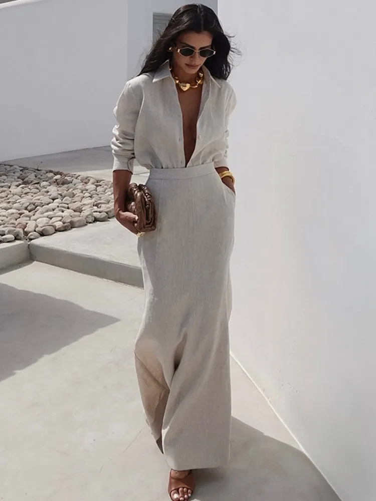 2 Pieces Set Sexy Spring Autumn Fashion Women Sets 2025 Female Tops Solid Color Long Sleeve Shirt And Pencil Slit Midi Skirts
2 Pieces Set Sexy Spring Autumn Fashion Women Sets 2025 Female Tops Solid Color Long Sleeve Shirt And Pencil Slit Midi Skirts