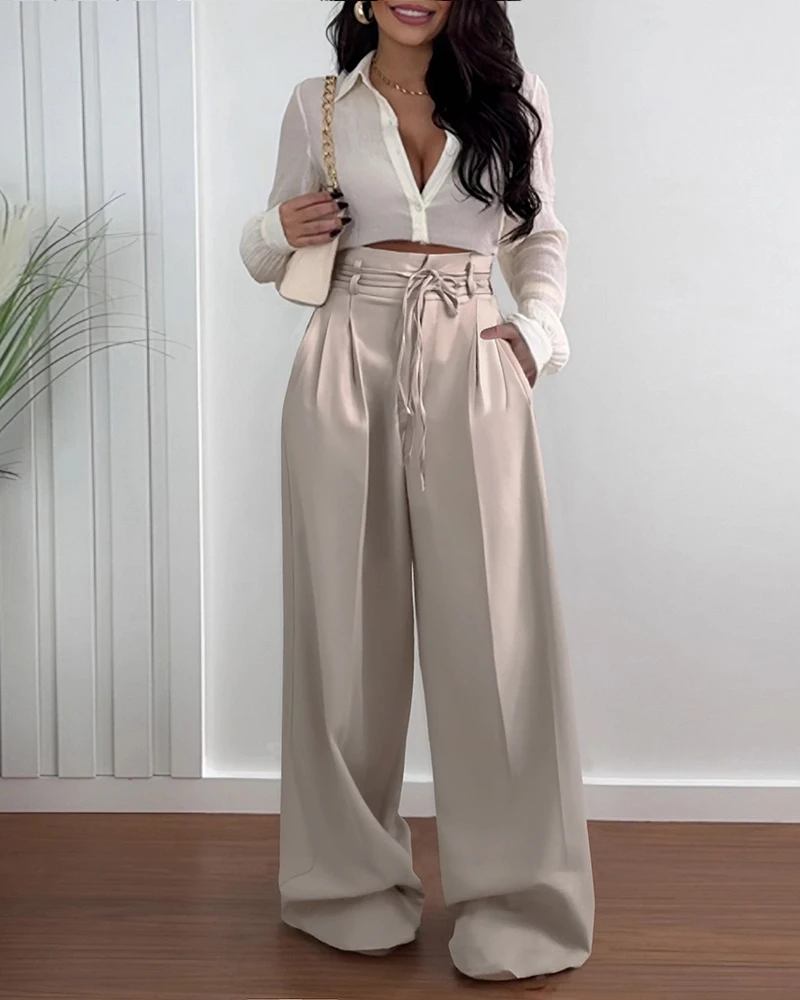 Spring and Summer Women's Solid Color High Waisted Lace Up Detail Wide Leg Pants with Pocket Design Versatile Wide Leg Pants
Spring and Summer Women's Solid Color High Waisted Lace Up Detail Wide Leg Pants with Pocket Design Versatile Wide Leg Pants