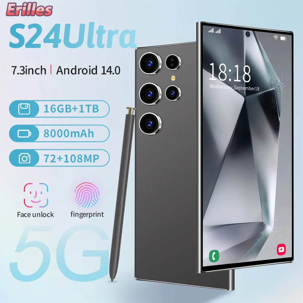 Global Version S24Ultra 5G Smartphone 7.3 Inch 16GB +1024GB Snapdragon8+Gen3,108 MP Camera 8000Mah Battery Android Phone
Global Version S24Ultra 5G Smartphone 7.3 Inch 16GB +1024GB Snapdragon8+Gen3,108 MP Camera 8000Mah Battery Android Phone