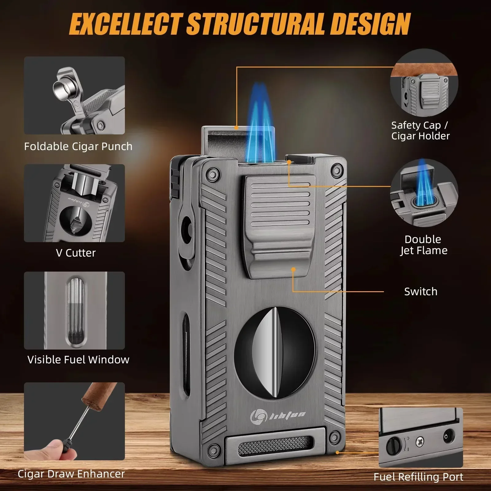 Luxury Metal Windproof Lighter Portable Cigar Tool With Drilling Dual Fire Direct Punching V-Shaped Butane Gas Lighter Men's Gif
Luxury Metal Windproof Lighter Portable Cigar Tool With Drilling Dual Fire Direct Punching V-Shaped Butane Gas Lighter Men's Gif