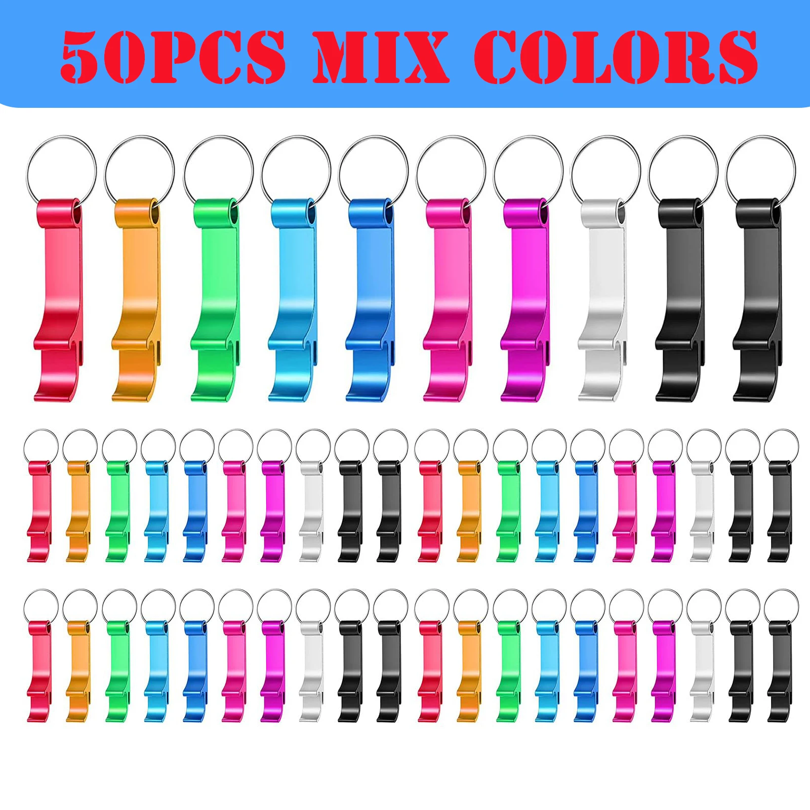 50Pcs Bottle Opener Keychain Aluminum Beer Bottle Openers Metal EDC Soda Keyring Tool Gift Accessories for Kitchen
50Pcs Bottle Opener Keychain Aluminum Beer Bottle Openers Metal EDC Soda Keyring Tool Gift Accessories for Kitchen