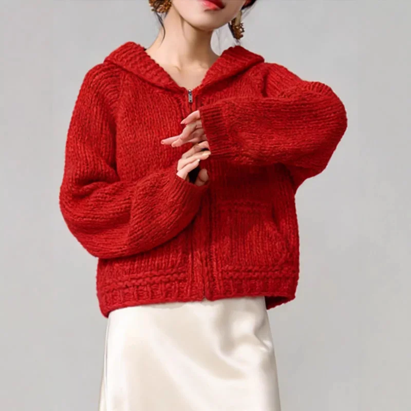 Casual New Year Red Handmade Sweater Coat2026New winter women's loose-fitting zippered knit cardigan
Casual New Year Red Handmade Sweater Coat2026New winter women's loose-fitting zippered knit cardigan