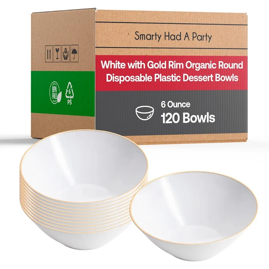 6 oz Disposable Bowls White with Gold Rim 120 Pieces HighEnd Disposable Soup Bowls Fancy Plastic Dessert Set; Coordinates with
6 oz Disposable Bowls White with Gold Rim 120 Pieces HighEnd Disposable Soup Bowls Fancy Plastic Dessert Set; Coordinates with