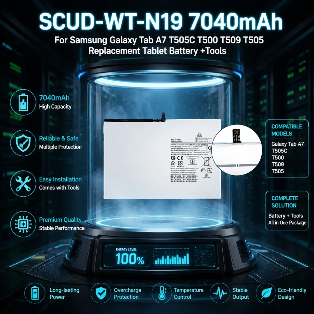 7040mAh High Capacity SCUD-WT-N19 Tablet Battery With Disassembly Tools For Samsung Tab A7 T500 T505 T509 Replacement Battery
7040mAh High Capacity SCUD-WT-N19 Tablet Battery With Disassembly Tools For Samsung Tab A7 T500 T505 T509 Replacement Battery