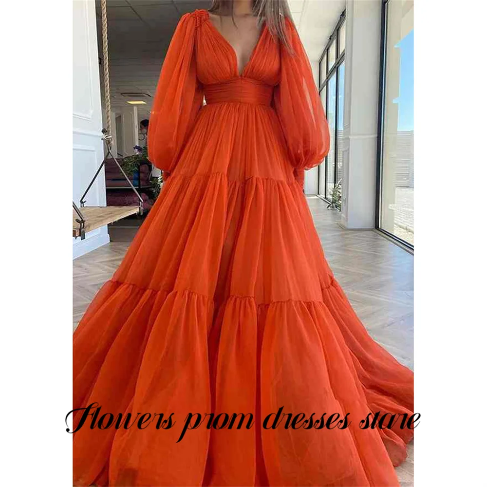 Flowers Orange Prom Dress Deep V Neck Gala Dresses Chiffon Tiered Evening Dress Long Sleeve فساتين السهرة Customized
Flowers Orange Prom Dress Deep V Neck Gala Dresses Chiffon Tiered Evening Dress Long Sleeve فساتين السهرة Customized