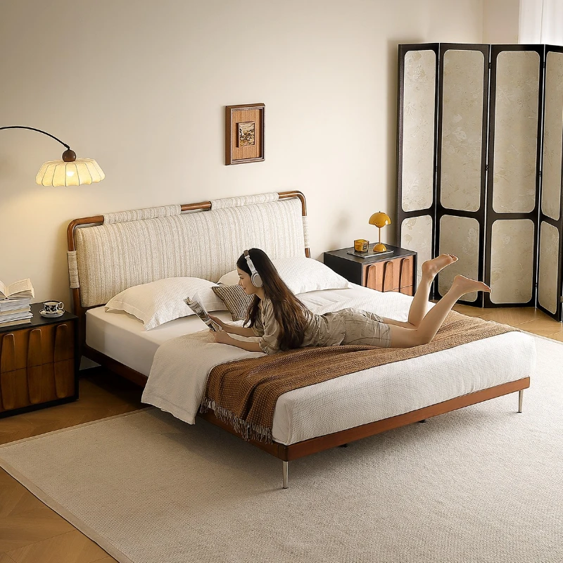 Tassel bed medium antique solid wood bed master bedroom double removable and washable fabric retro advanced sense
Tassel bed medium antique solid wood bed master bedroom double removable and washable fabric retro advanced sense