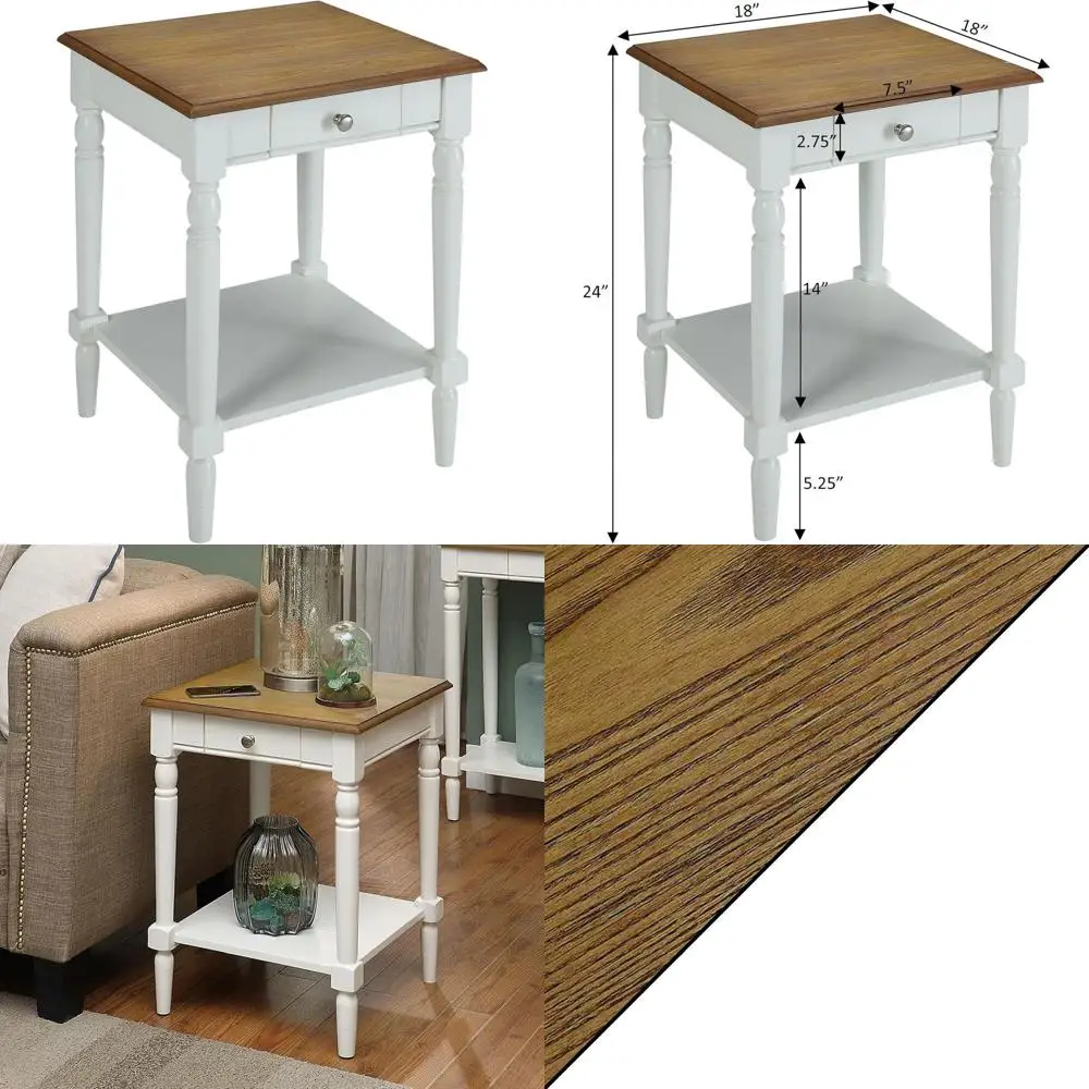 18 Traditional Farmhouse End Table with Drawer and Shelf, Driftwood/White for Living Room Storage
18 Traditional Farmhouse End Table with Drawer and Shelf, Driftwood/White for Living Room Storage