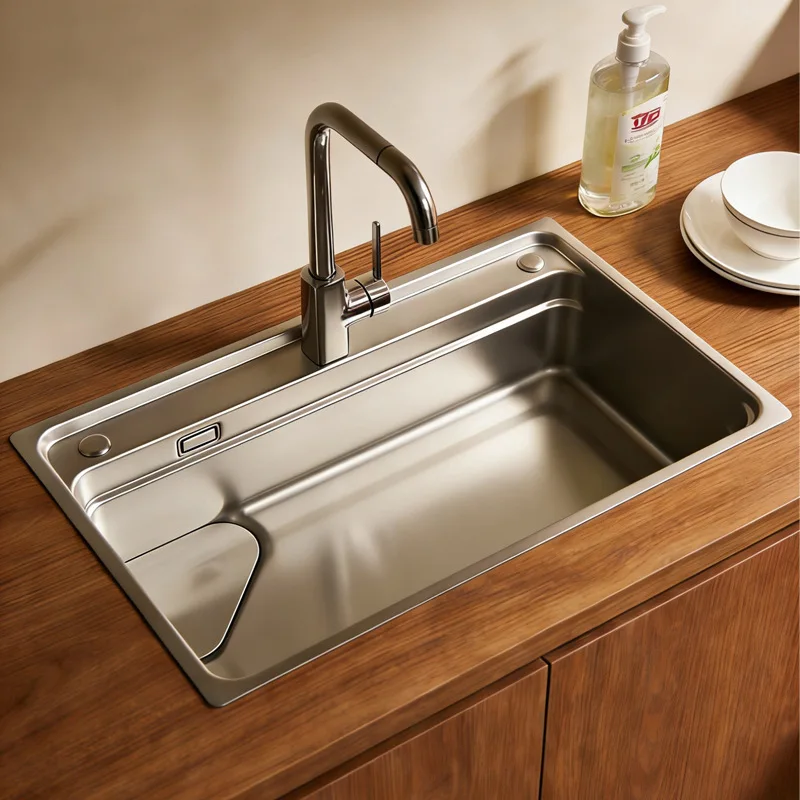 Stainless steel kitchen large single slot stainless steel side row multi-functional vegetable basin
Stainless steel kitchen large single slot stainless steel side row multi-functional vegetable basin