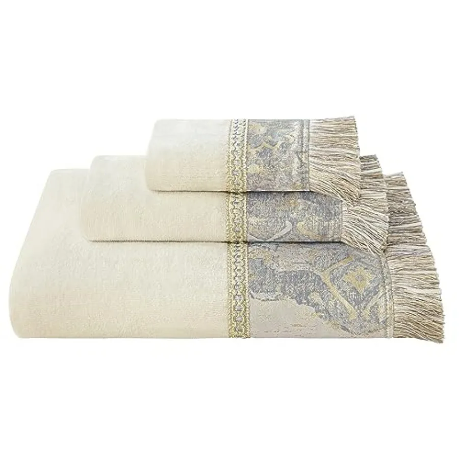 Bathroom cotton towel set: ivory-beige luxury jacquard, ultra-soft highly absorbent, 3-piece 1 bath towel, 1 hand towel, 1 wash
Bathroom cotton towel set: ivory-beige luxury jacquard, ultra-soft highly absorbent, 3-piece 1 bath towel, 1 hand towel, 1 wash