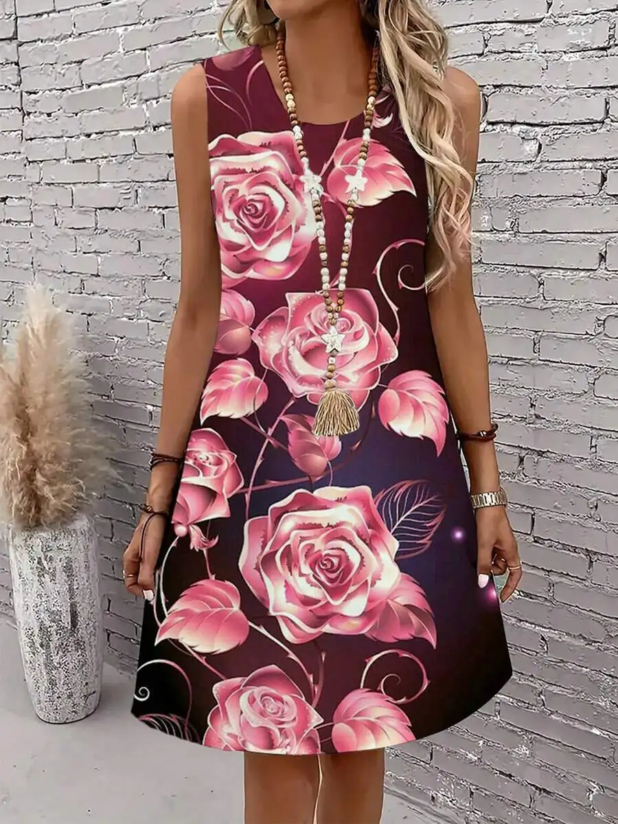 Rose Floral Print Women Dress Round Neck Casual Comfortable Everyday Wear
Rose Floral Print Women Dress Round Neck Casual Comfortable Everyday Wear