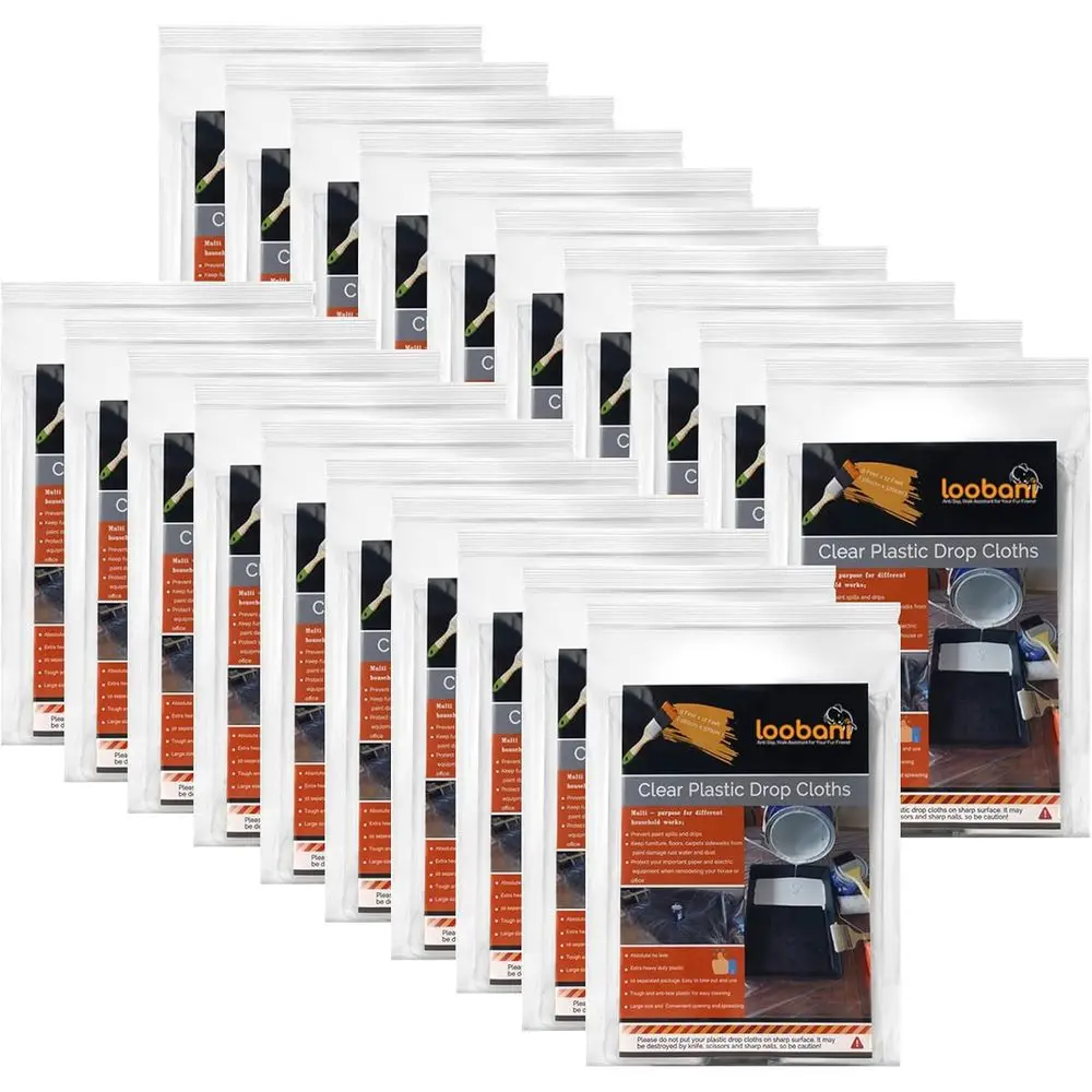 20 Piece Painter Plastic Drop Cloths, Waterproo Anti-dust urniture Cover, 9x12 eet Disposable Tarp or Painting and Couch Cover
20 Piece Painter Plastic Drop Cloths, Waterproo Anti-dust urniture Cover, 9x12 eet Disposable Tarp or Painting and Couch Cover