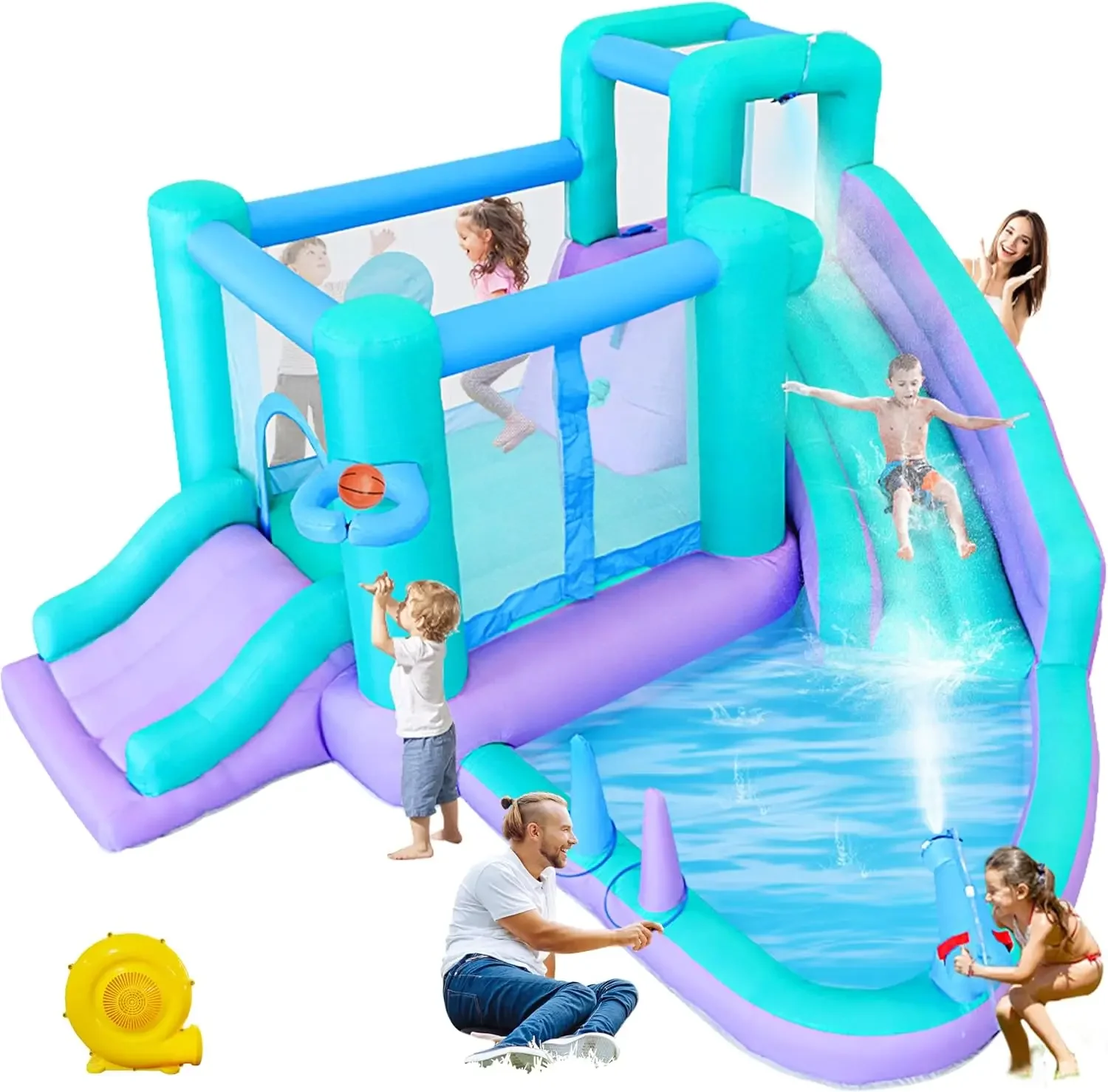 Bestsun Inflatable Bounce House Water Slide, 141 x 138 x 78 Inches Blow Up Water Slides, Splash Pool, Basketball, Ring Toss Game
Bestsun Inflatable Bounce House Water Slide, 141 x 138 x 78 Inches Blow Up Water Slides, Splash Pool, Basketball, Ring Toss Game
