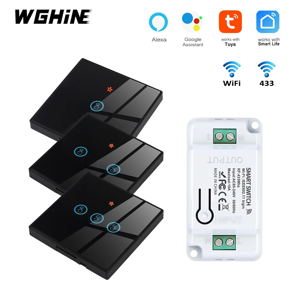 WGHINE DIY WIFI Switch Smart home automation Wall light switch 1/2/3gang 2 way Touch Glass panel Support Google Home Alexa
WGHINE DIY WIFI Switch Smart home automation Wall light switch 1/2/3gang 2 way Touch Glass panel Support Google Home Alexa
